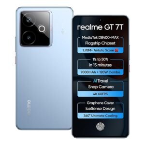 realme GT 7T (IceSense Blue,8GB+256GB) | MediaTek D8400 MAX | Strongest Battery Combo 7000mAh + 120W | AI 4K 60FPS Travel Camera | 360° Cooling IceSense Design with Graphene | 6000 nits Display