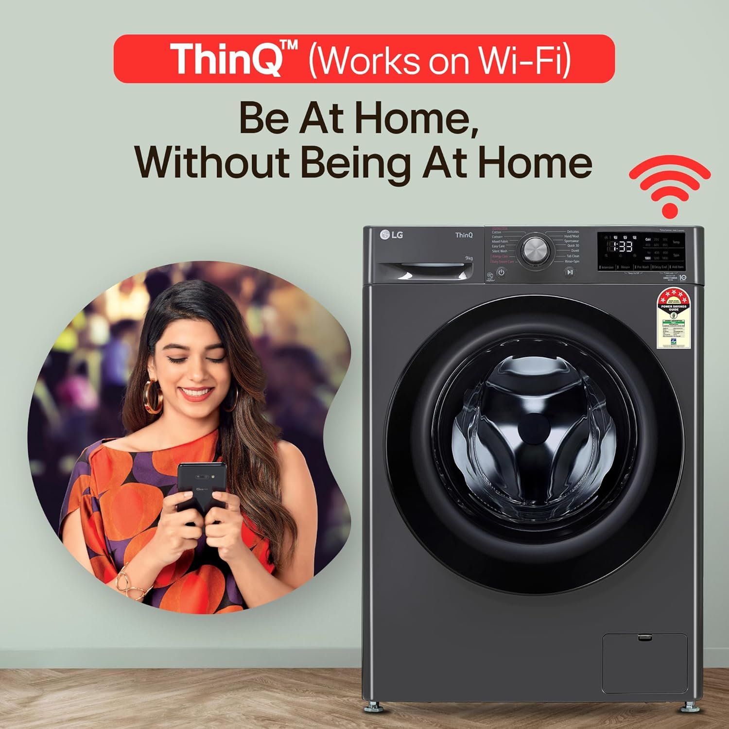 LG 9 Kg, 5 Star, AI Direct Drive Technology, Steam, 6 Motion DD & Wi-Fi Fully-Automatic Front Load Washing Machine (FHP1209Z5M, Intelligent & Convenient Fabric Care, Allergy Care, Middle Black) - Image 8